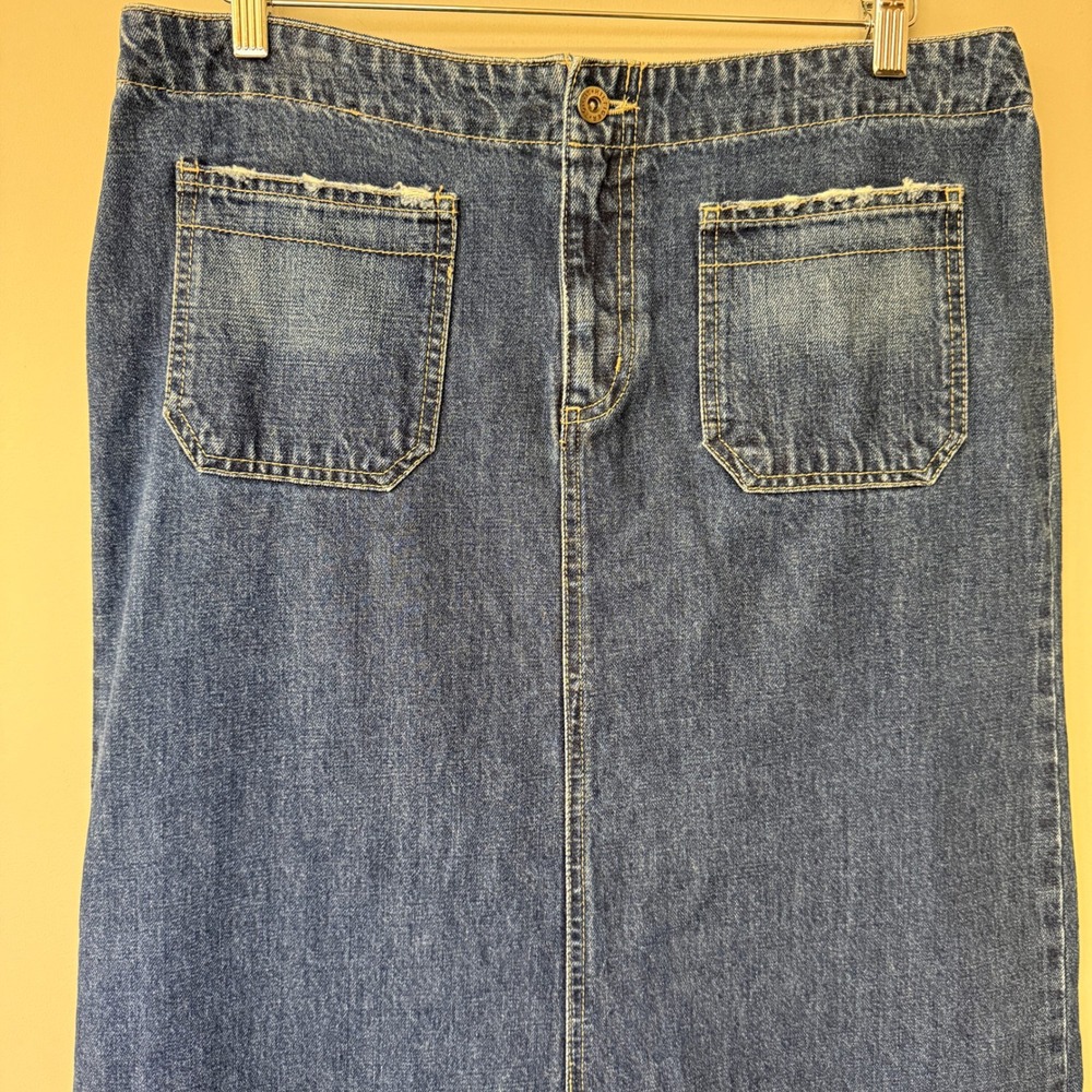 Vintage Tommy Hilfiger Jeans Y2K Cowgirl Denim Maxi Skirt Patch Pocket Size 14 - Picture 3 of 14